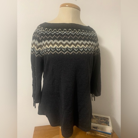 Venus fair isle grey sweater with embellishments and lace up sleeves M - Picture 5 of 14